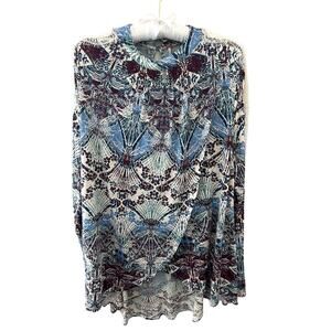 FREE PEOPLE Boho Print Lace Long Sleeve Wrap Tunic Top Hippie Festival | Large